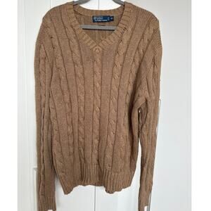 Rare Vintage Polo Ralph Lauren 100% Silk Cable Knit V-Neck Sweater, Size XL, EUC